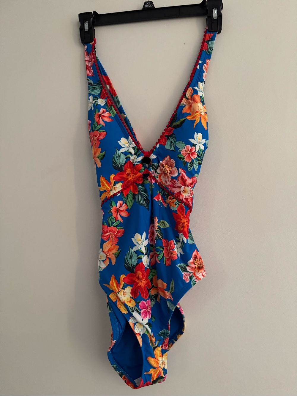 La Blanca Blue Tropical Floral One-Piece Swimsuit with Coral Blooms